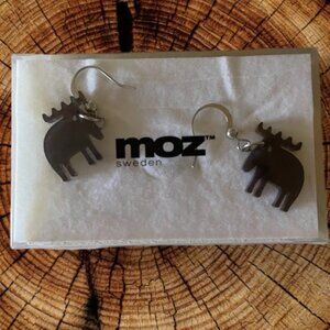 Scandinavian Moose Earrings Grey Acrylic Moose by MOZ Sweden NIB